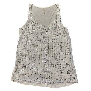 New York & Company White Gray Sequin Tank Top Size Large Party Cocktail